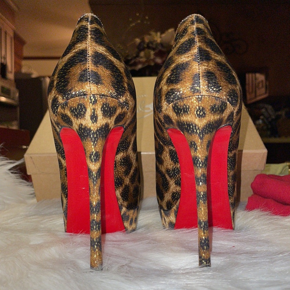Christian Louboutin Leopard “Fetish Peep 130” Heels